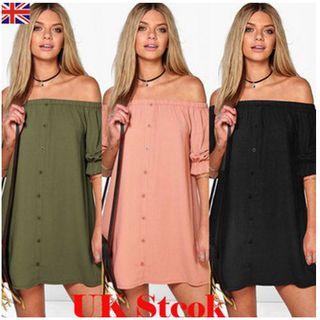 Button Down Off-shoulder Mini Dress