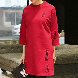 3/4-sleeve Distressed Dress