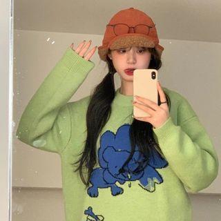 Cartoon Print Sweater Green - One Size
