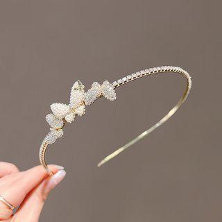 Bow Rhinestone Faux Pearl Alloy Headband Gold - One Size