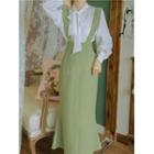 Set: Lantern-sleeve Blouse + Midi Sheath Overall Dress