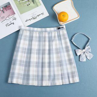 Set: Plaid Pleated Skirt + Ribbon Bow Tie