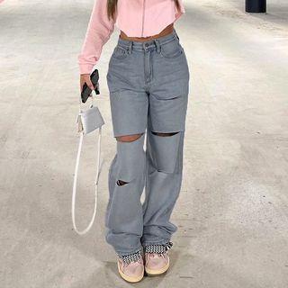Washed Distressed Loose Fit Jeans