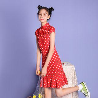 Short-sleeve Dotted Mini Qipao