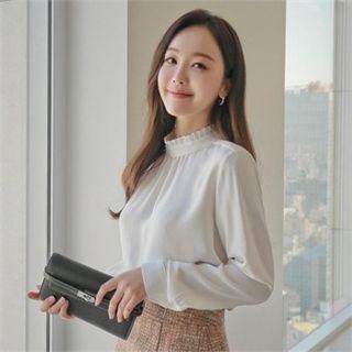 Pleated-neck Zip-back Blouse