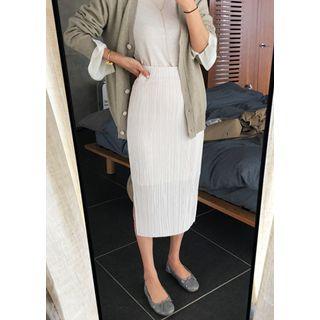 Band-waist Slit-side Crepe Midi Skirt
