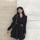 Mock Two-piece Puff-sleeve Shirtdress