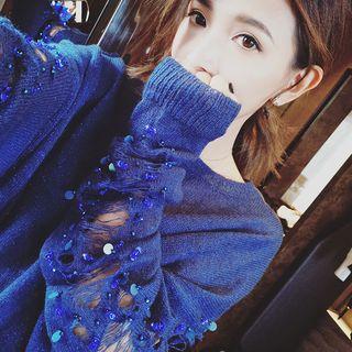 Sequined Distressed Sweater