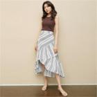Ruffled Striped Maxi Wrap Skirt Ivory - One Size