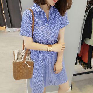 Stand-collar Short-sleeve Shirtdress
