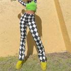 High-waist Argyle Print Boot-cut Pants