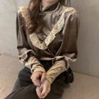 Lace Velvet Long-sleeve Loose-fit Blouse