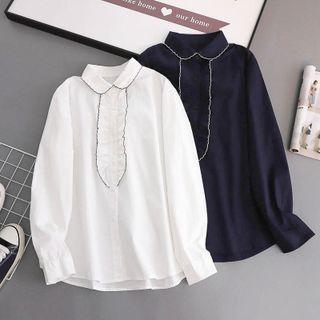 Long Sleeve Contrast-trim Peter Pan Collar Shirt