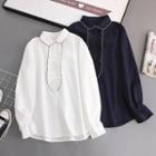 Long Sleeve Contrast-trim Peter Pan Collar Shirt