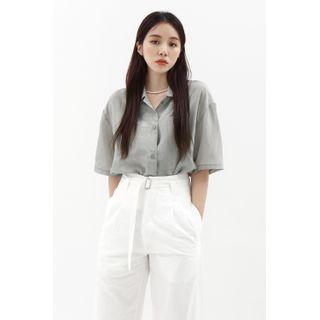 Short-sleeve Textured Shirt Gray - One Size