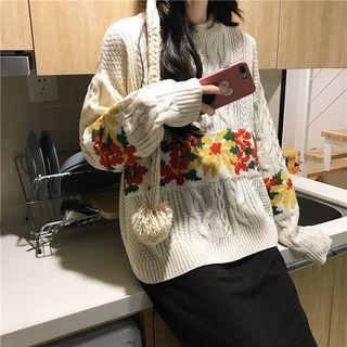 Floral Print Cropped Cable Knit Top