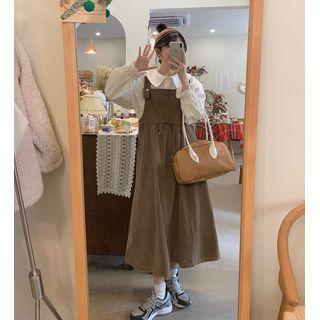 Pinafore Dress + Peter Pan Collar Bell-sleeve Shirt