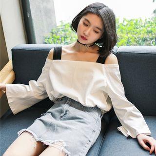 Open Shoulder 3/4-sleeve T-shirt