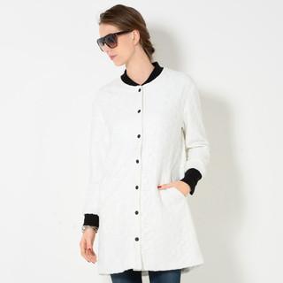 Lace Overlay Contrast Trim Long Jacket White - One Size