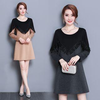 Fray Trim Panel A-line Dress