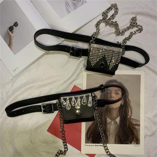 Faux Leather Rhinestone Pouch Belt