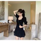 Bow Detail Puff-sleeve Blouse / Mini A-line Dress