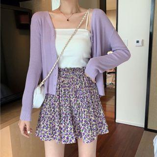 Plain Camisole Top / Cardigan / Floral Mini A-line Skirt