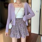 Plain Camisole Top / Cardigan / Floral Mini A-line Skirt