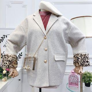 Leopard Print Panel Buttoned Coat