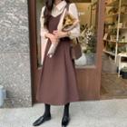 Tie-back Flared Long Pinafore Dress Brown - One Size
