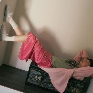 [ontact] Satin H-line Long Skirt