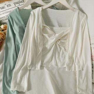 Set: Asymmetrical Twisted Camisole Top + Light Cardigan