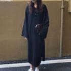 Polo Collar Long-sleeve Maxi T-shirt Dress Black - One Size