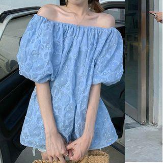 Short-sleeve Cold Shoulder Top Blue - One Size