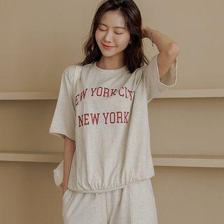 New York Letter Print Melange Sweatshirt