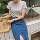 Polka-dot H-line Midi Skirt Blue - One Size