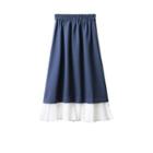 Band-waist Two-tone Panel Midi A-line Skirt