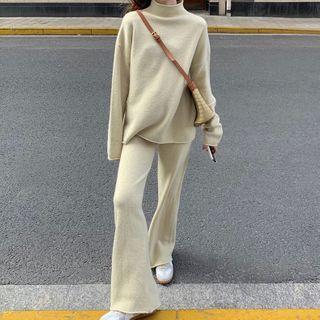 Set: Mock-neck Sweater + Wide Leg Pants