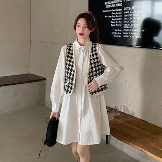 Mini A-line Shirtdress / Houndstooth Single-breasted Vest