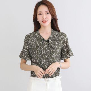 Floral Print Short Sleeve Chiffon Shirt
