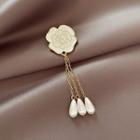 Flower Glaze Faux Pearl Fringed Brooch Brooch - Gold - One Size
