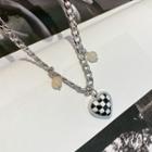 Checker Heart Pendant Chain Necklace Black & White - One Size