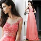 Lace Panel Beaded Evening Dress