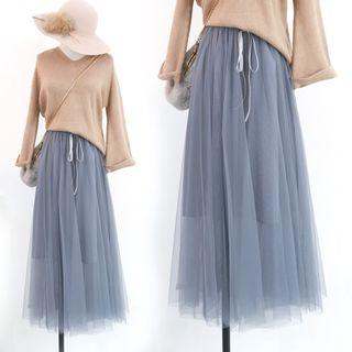 Tie-waist Mesh Midi Skirt