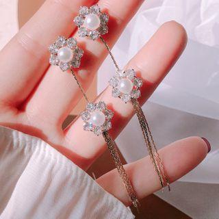 Faux Pearl Drop Earring Zircon Flower - One Size