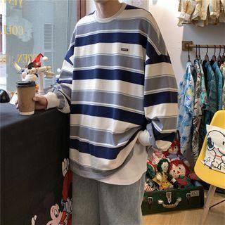 Round Neck Color Block Stripe Oversized Sweatshirt