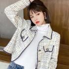 Color-block Trim Houndstooth Long-sleeve Jacket