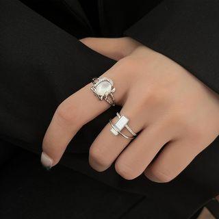 Set: Rhinestone Faux Cat Eye Stone / Shell Alloy Open Ring