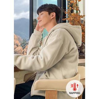 Embroidered Fleece-lined Zip-up Hoodie