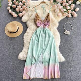 V-neck Gradient Spaghetti-strap Dress